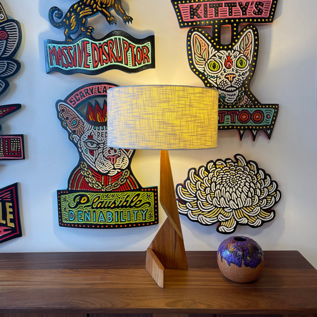 Refinished 1960s Danish Mid-Century Modern Sculpted Teak ZigZag Table Lamp