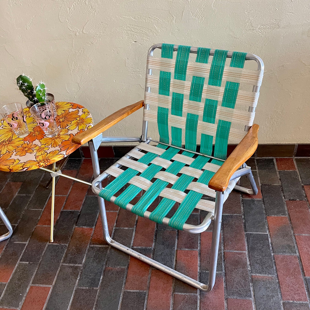 Two Vintage Folding Aluminum Patio Chairs and Table Set | Mr.Mansfield Vintage 