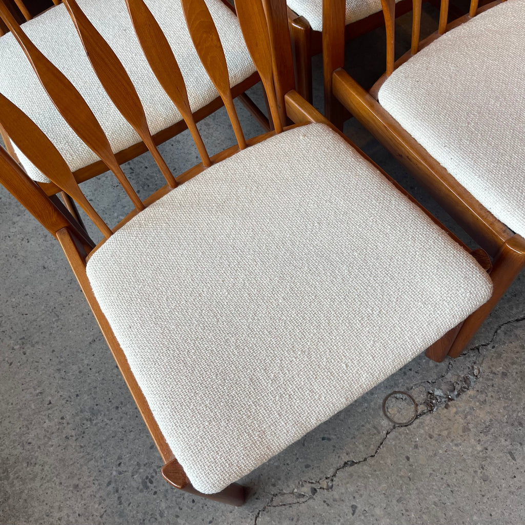 Close-up of upholstered seat on RS Associates  teak dining chair