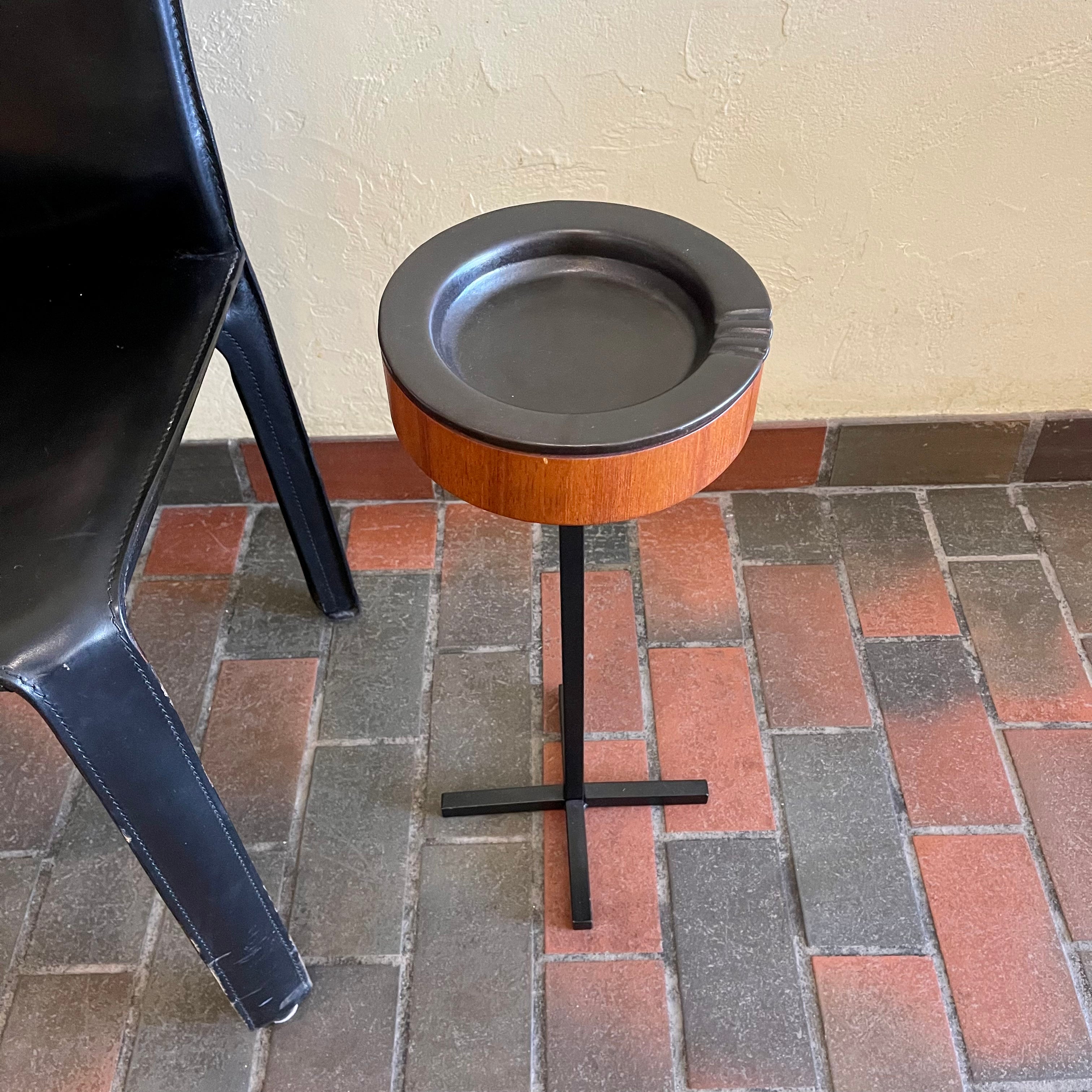 Mid Century Teak and Pottery Ashtray on a Metal Stand | Mr. Mansfield Vintage 