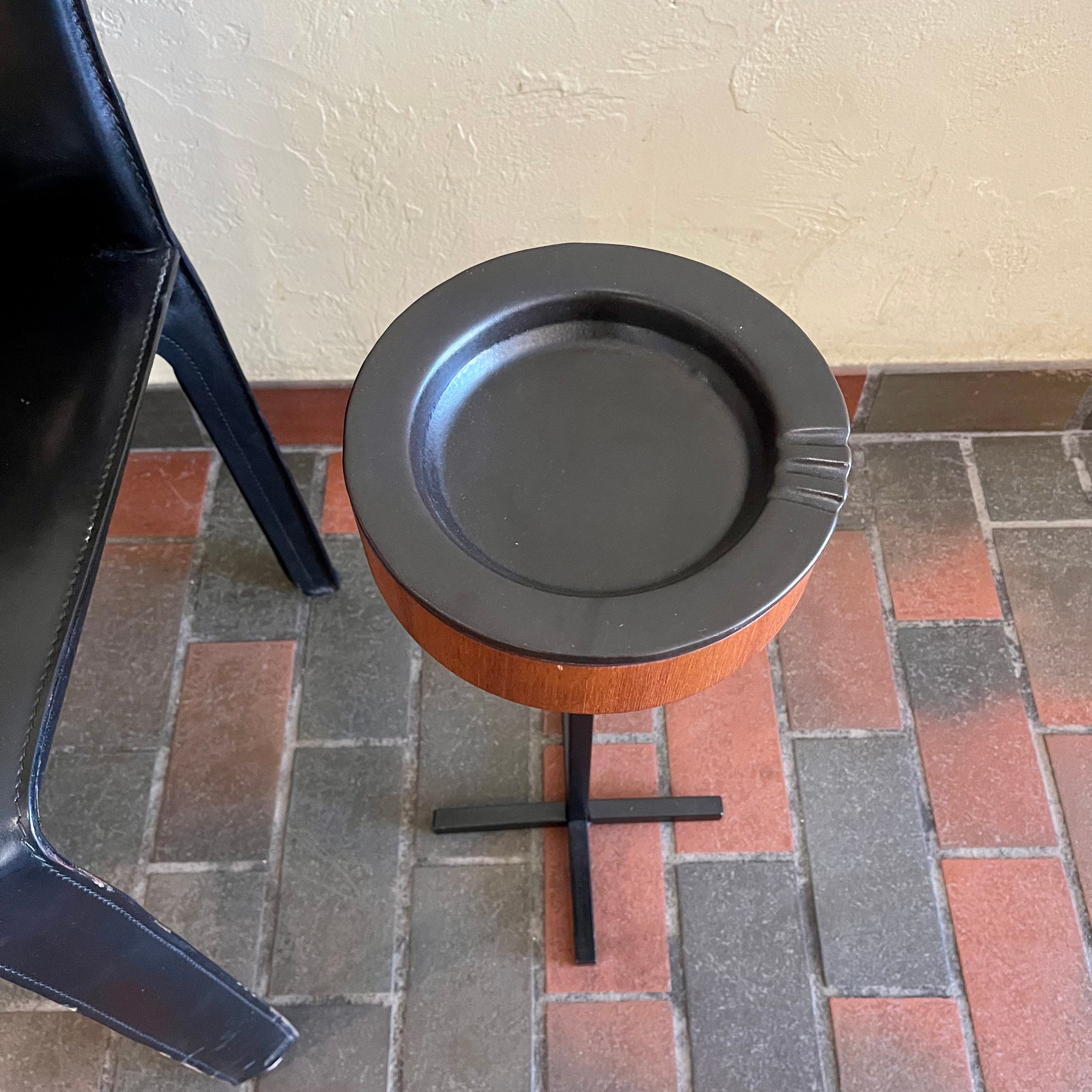 Mid Century Teak and Pottery Ashtray on a Metal Stand | Mr. Mansfield Vintage 