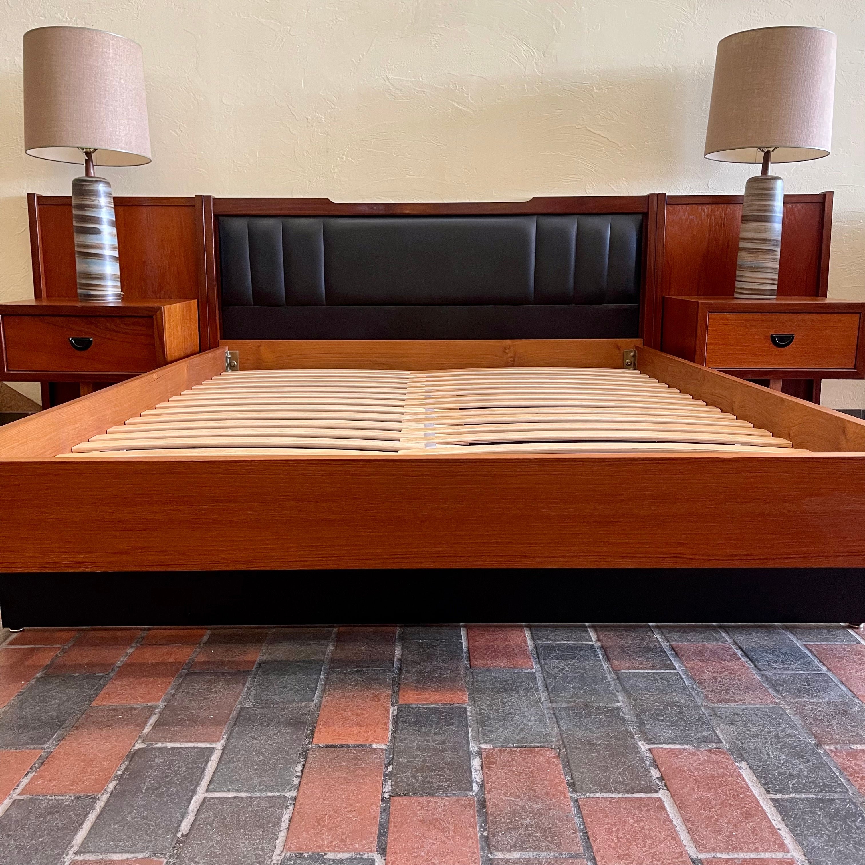 Mid-century R.S. Associates teak bed with integrated bedside tables and double-size base