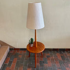 Mid Century Solid Teak Table Lamp with Tripod Base and Vintage Shade | Mr. Mansfield Vintage 