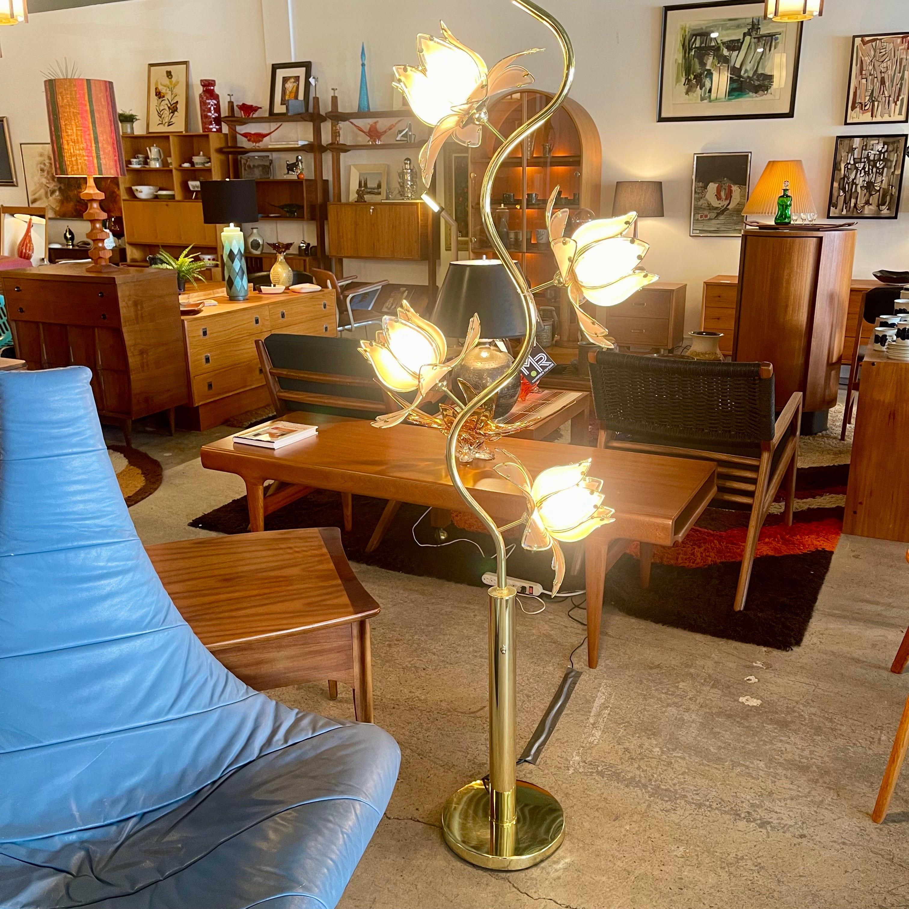 1980s Blush Pink Lotus Floor Lamp