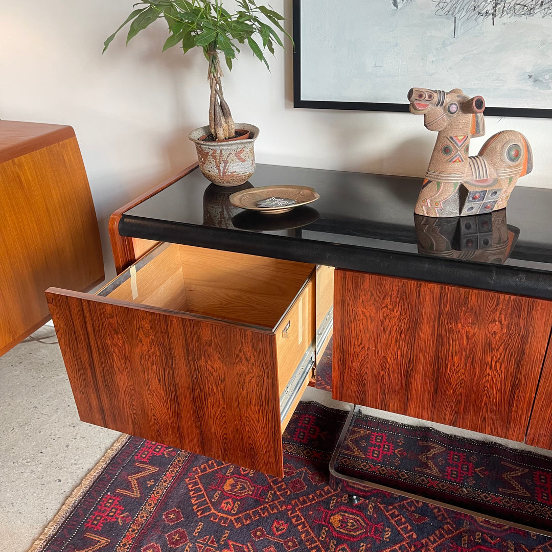 Mid Century Rosewood and Chrome Credenza by Ste Marie + Laurent