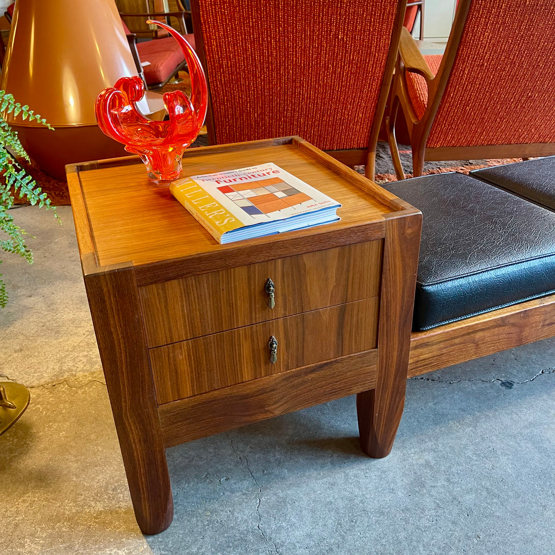 Vintage Walnut Gossip Bench | Drawers