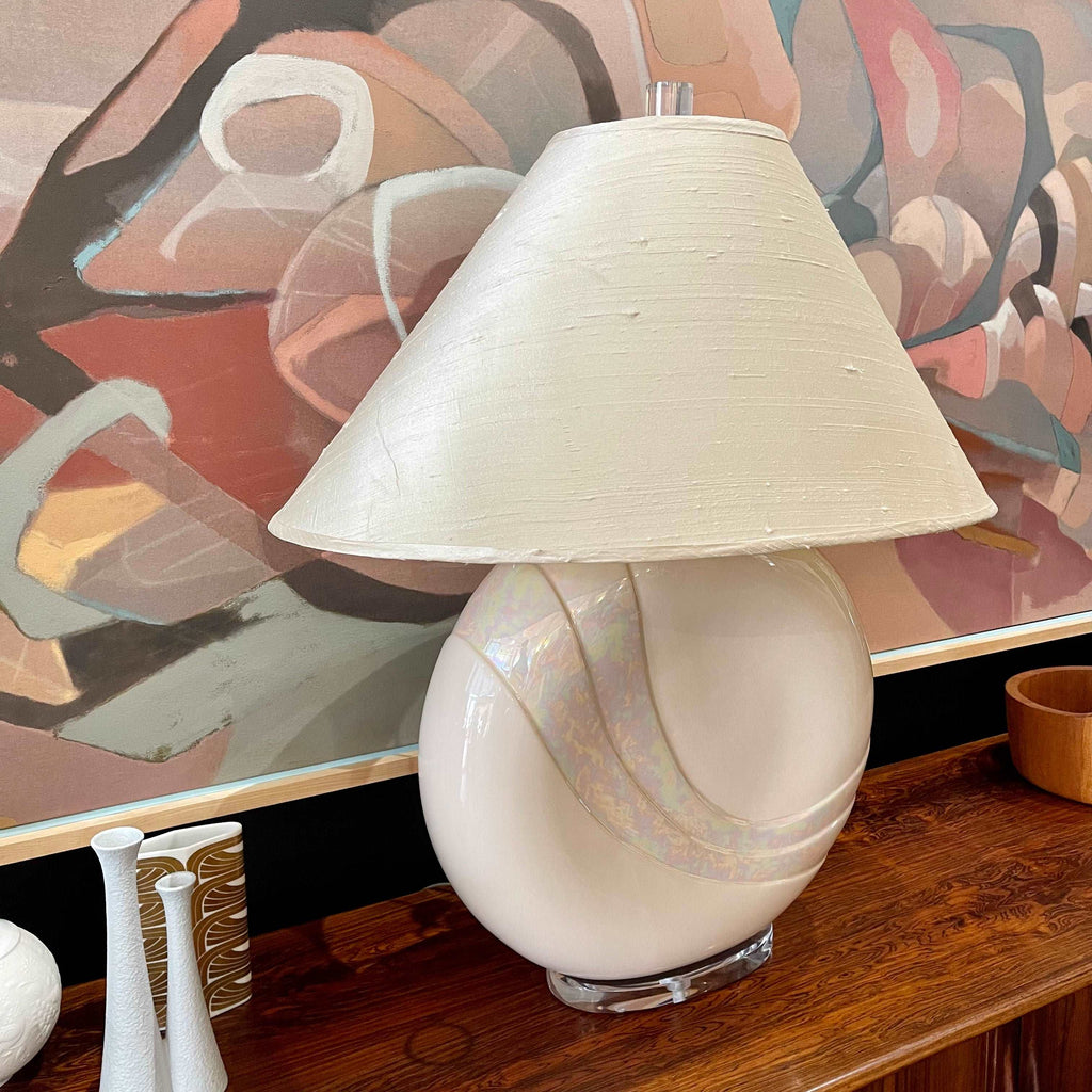 1980s DECO Large Opalescent Pottery and Lucite Table Lamp | signed by Van Teal |Mr. Mansfield Vintage