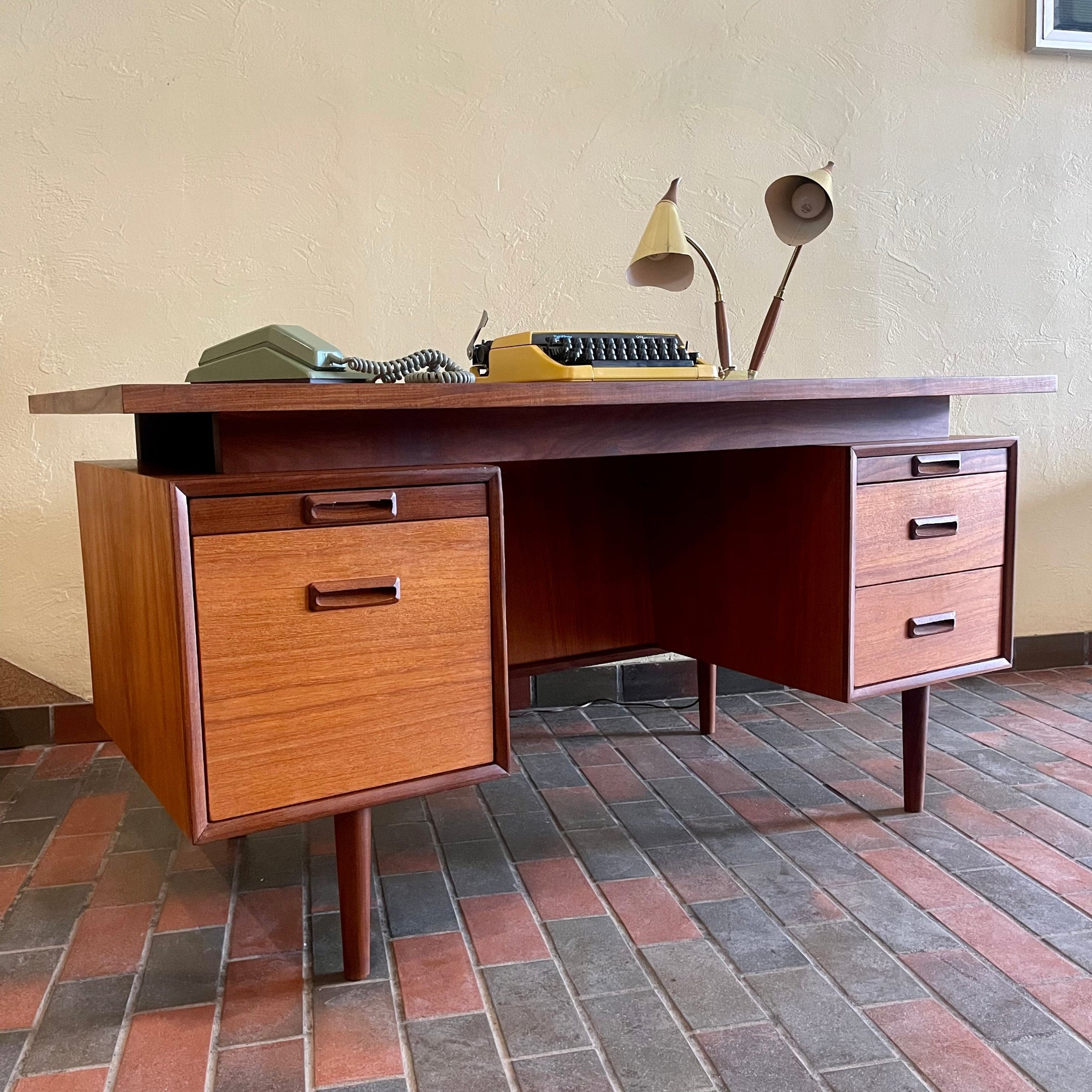 Large mid-century teak executive desk by RS Associates