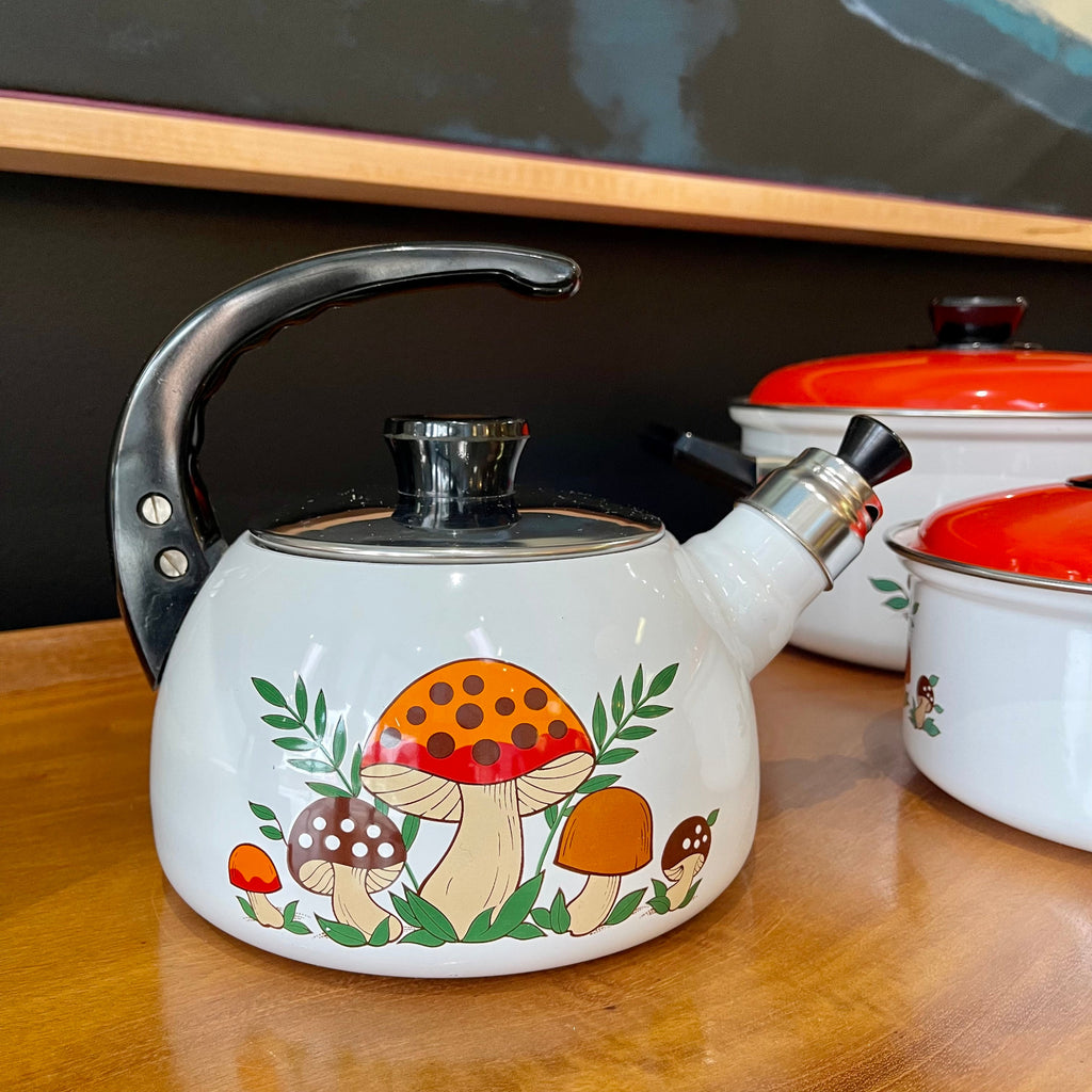 Merry Mushrooms teapot kettle with enamel mushroom patternVintage 