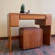 Vintage Teak Vanity Dressing Table and Stool Flip Up Mirror Storage  Compartment and Drawers  | Mr. Mansfield Vintage