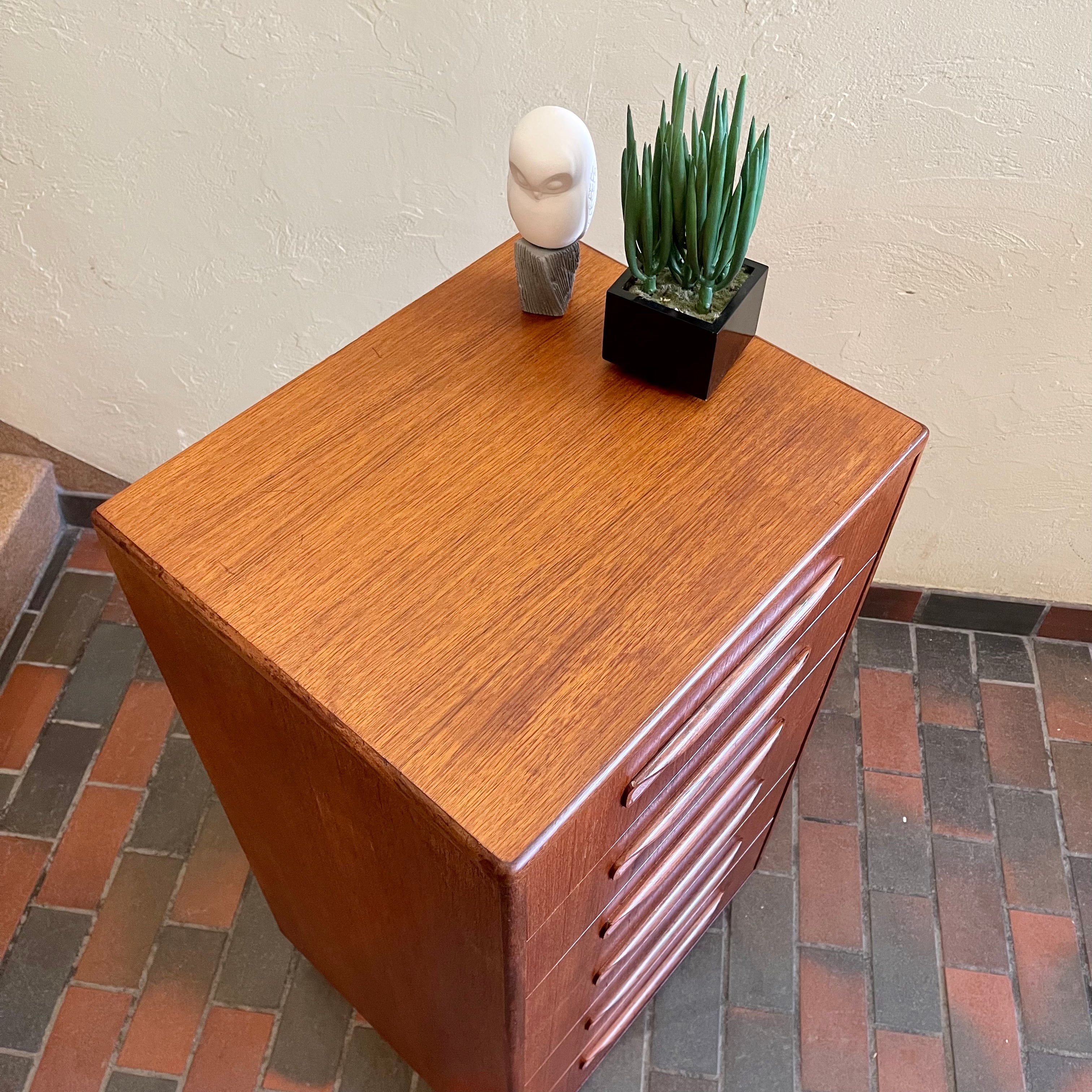 Top of vintage G Plan teak chest of drawers showing light surface wear and teak wood grain