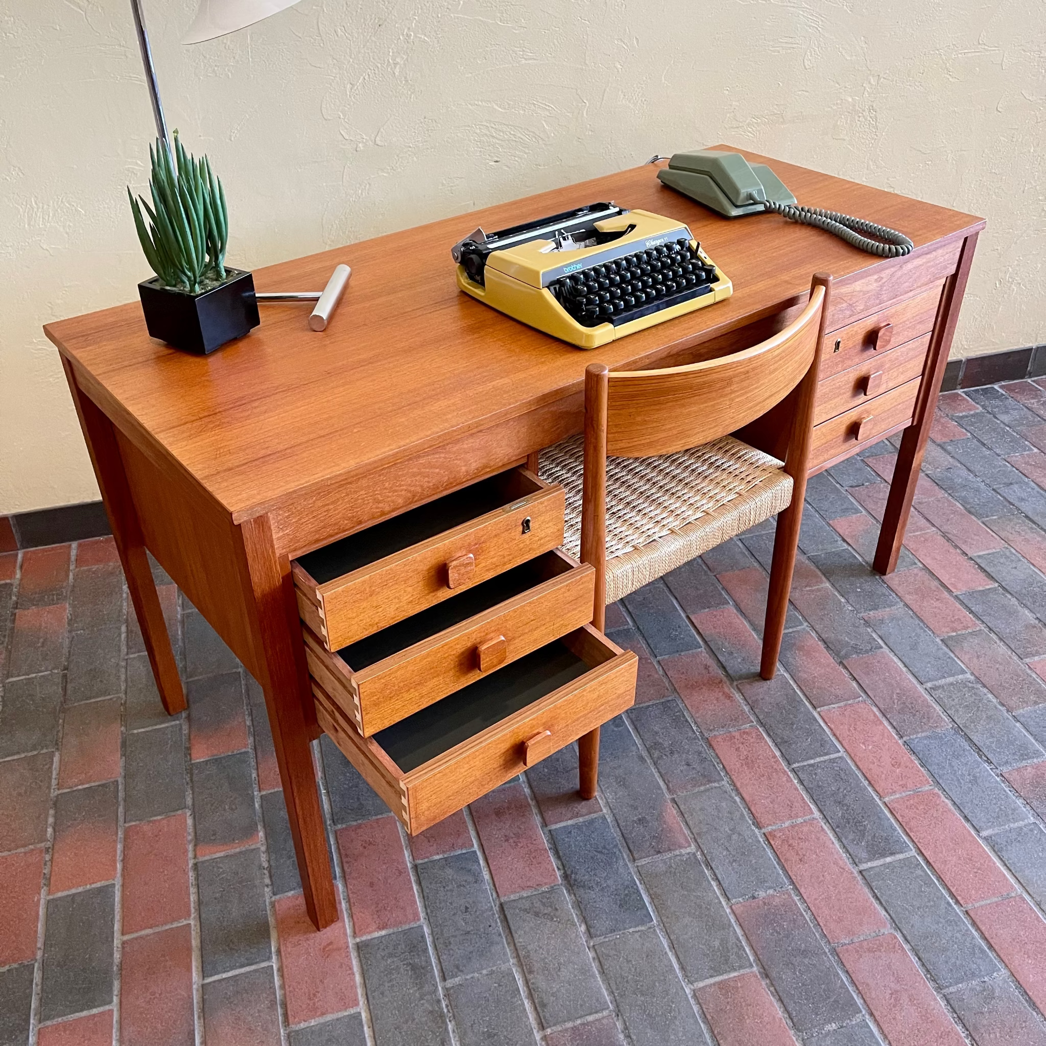 Dovetailed drawer construction on Danish teak desk