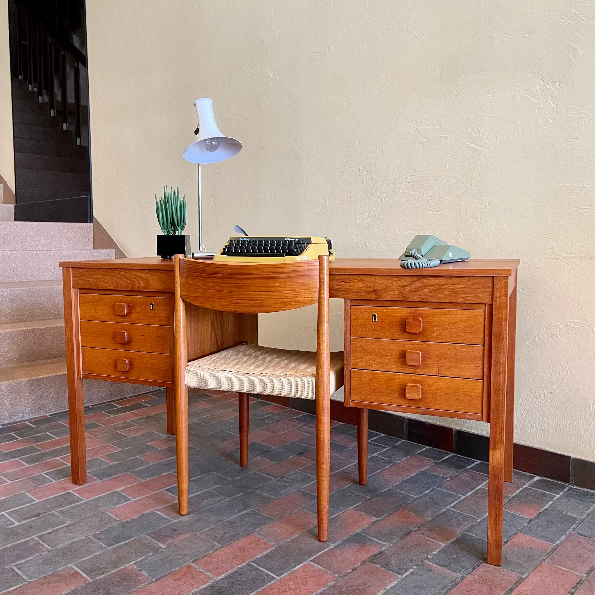 Mid-century teak desk by Domino Møbler with original key