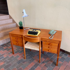 Domino Møbler teak desk with six dovetailed drawers