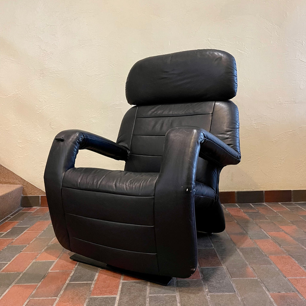 Vintage RS Associates Black Leather Reclining Lounge Chair | Mr. Mansfield Vintage 