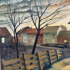 “Peaceful Lane” A Painting Dated 1968 by Del Fabro. "Peaceful Lane" is a captivating painting that beckons the viewer into a world of serenity and tranquility. Even though its called "Peaceful Lane"  Some may find it foreboding.  