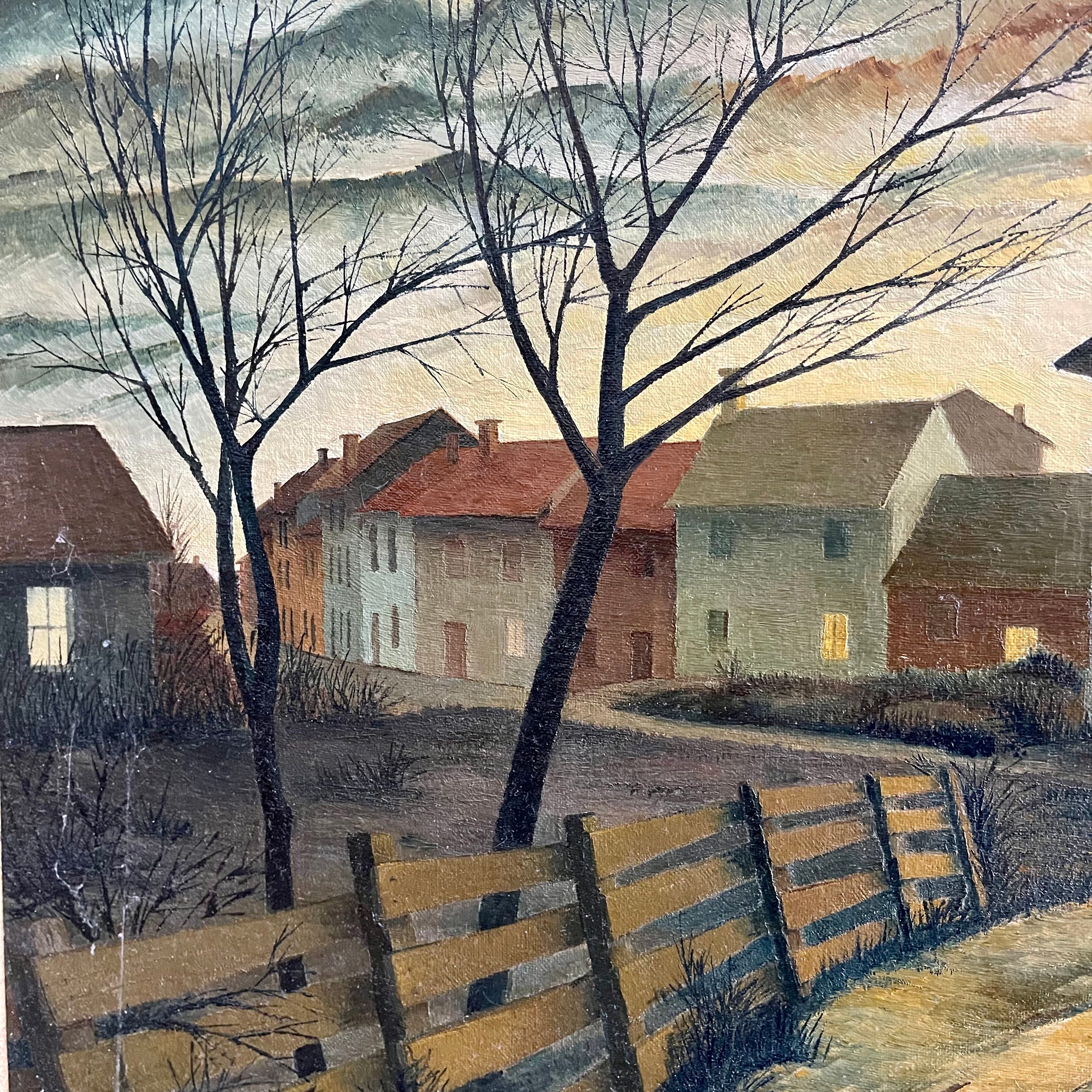 “Peaceful Lane” A Painting Dated 1968 by Del Fabro. "Peaceful Lane" is a captivating painting that beckons the viewer into a world of serenity and tranquility. Even though its called "Peaceful Lane"  Some may find it foreboding.  