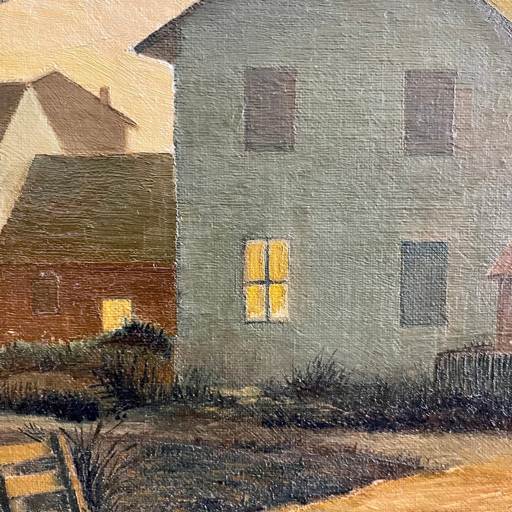 “Peaceful Lane” A Painting Dated 1968 by Del Fabro. "Peaceful Lane" is a captivating painting that beckons the viewer into a world of serenity and tranquility. Even though its called "Peaceful Lane"  Some may find it foreboding.  