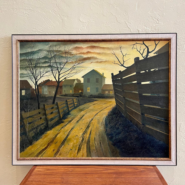 “Peaceful Lane” A Painting Dated 1968 by Del Fabro. "Peaceful Lane" is a captivating painting that beckons the viewer into a world of serenity and tranquility. Even though its called "Peaceful Lane"  Some may find it foreboding.  