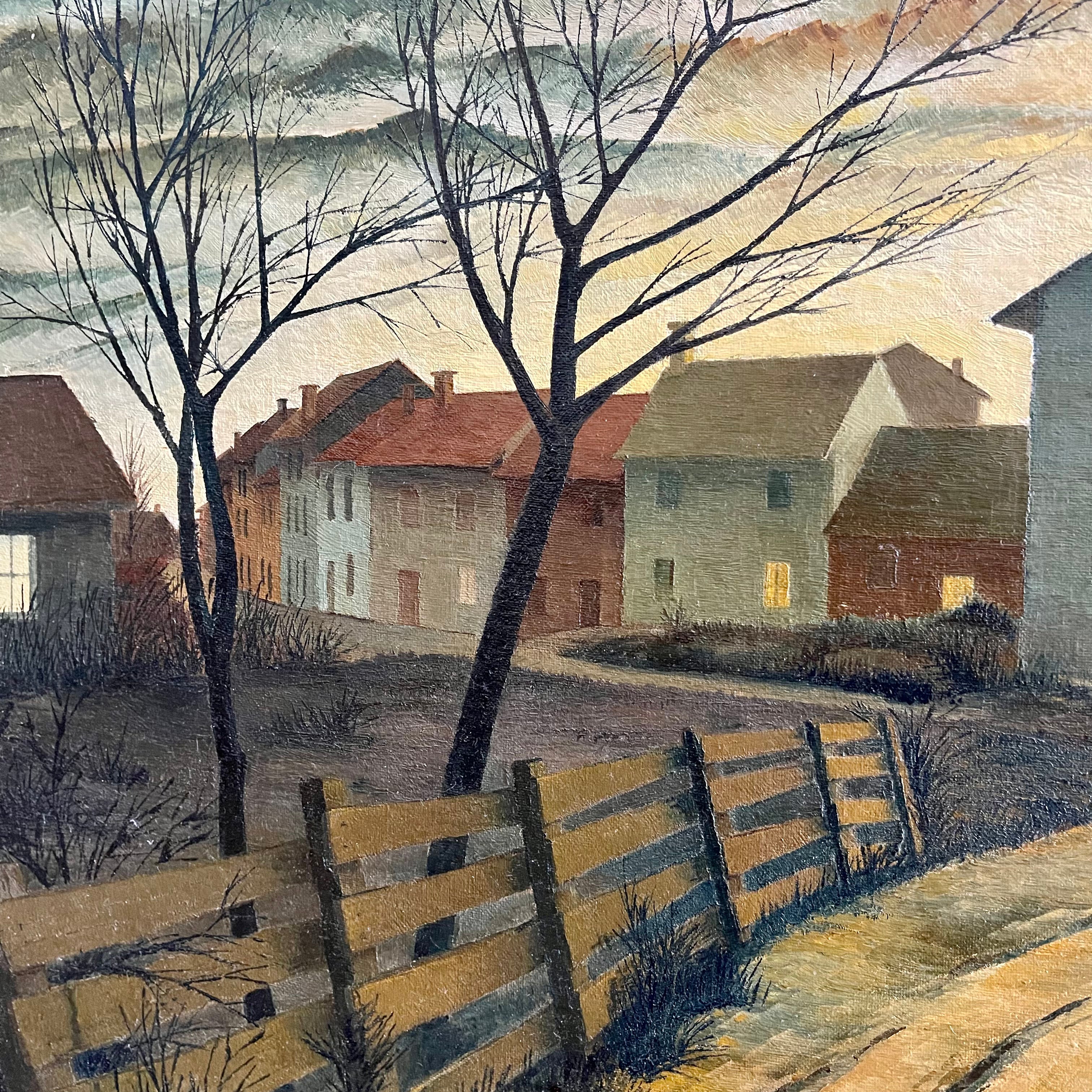 “Peaceful Lane” A Painting Dated 1968 by Del Fabro. "Peaceful Lane" is a captivating painting that beckons the viewer into a world of serenity and tranquility. Even though its called "Peaceful Lane"  Some may find it foreboding.  