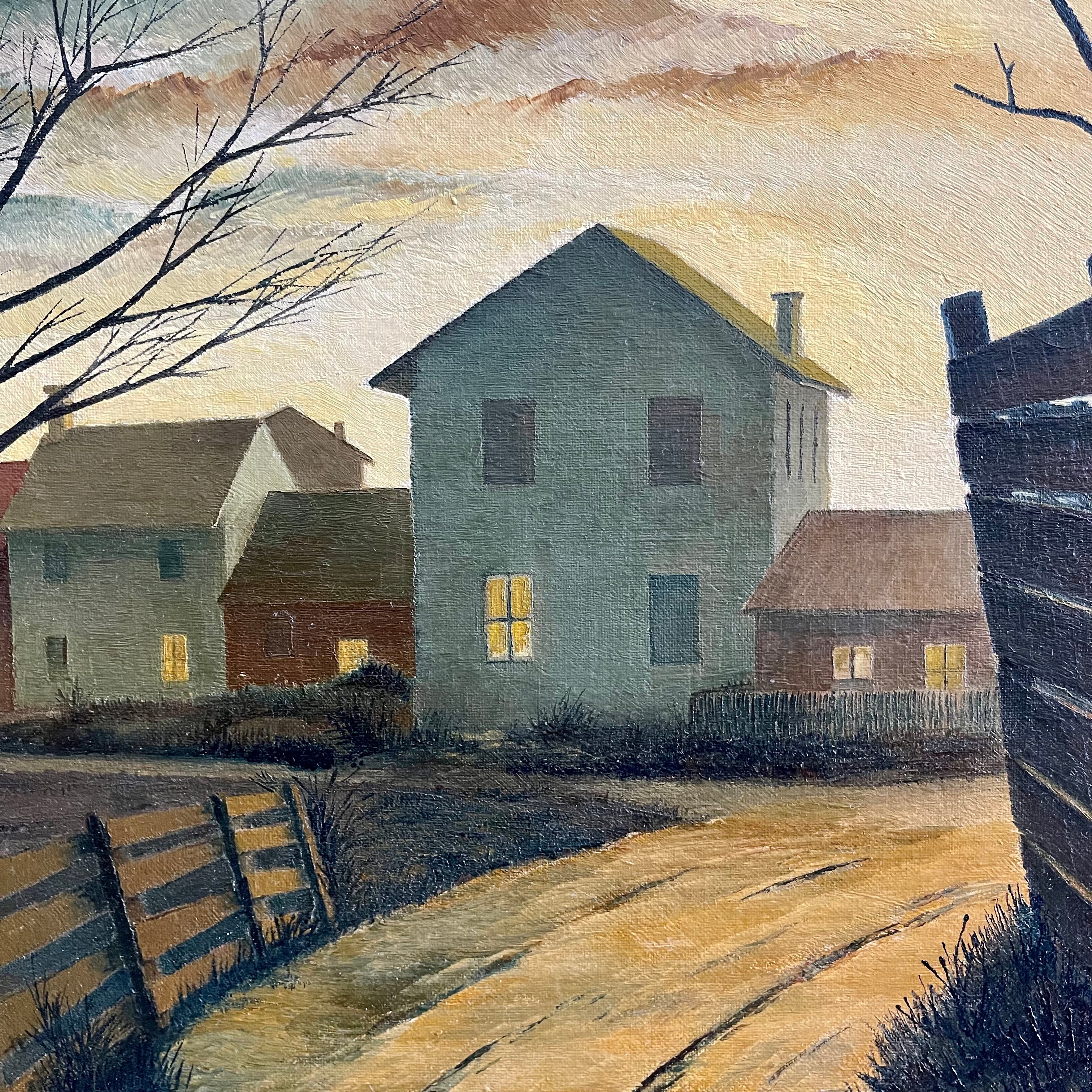 “Peaceful Lane” A Painting Dated 1968 by Del Fabro. "Peaceful Lane" is a captivating painting that beckons the viewer into a world of serenity and tranquility. Even though its called "Peaceful Lane"  Some may find it foreboding.  
