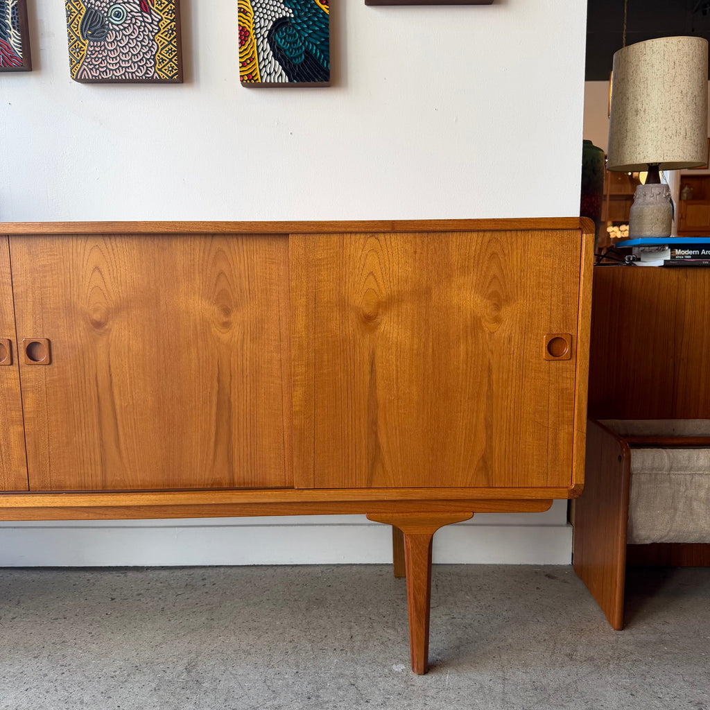 Danish teak finish detail on mid-century sideboard