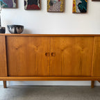 Sliding door handle detail on vintage teak sideboard