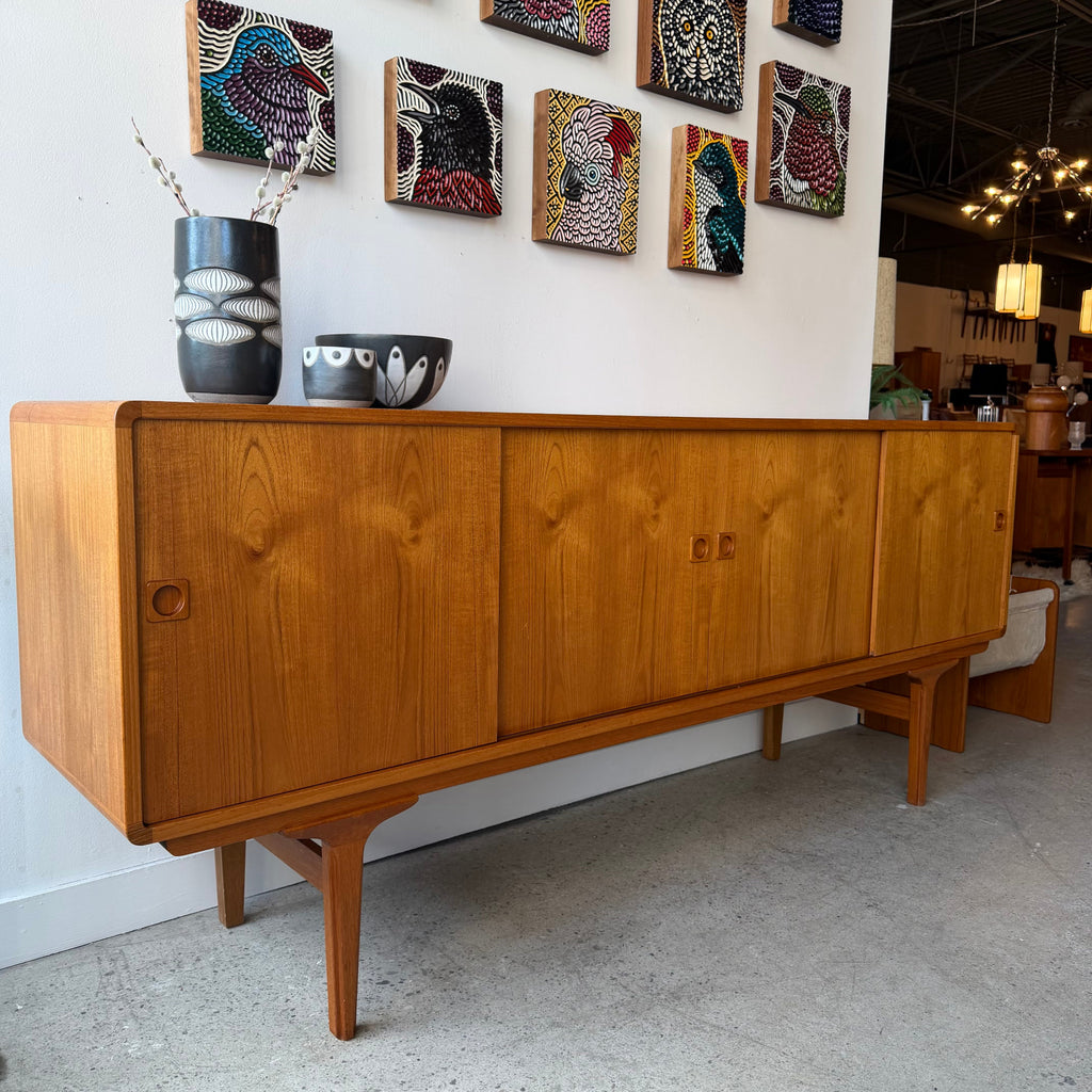 Teak wood grain detail on Danish modern sideboard