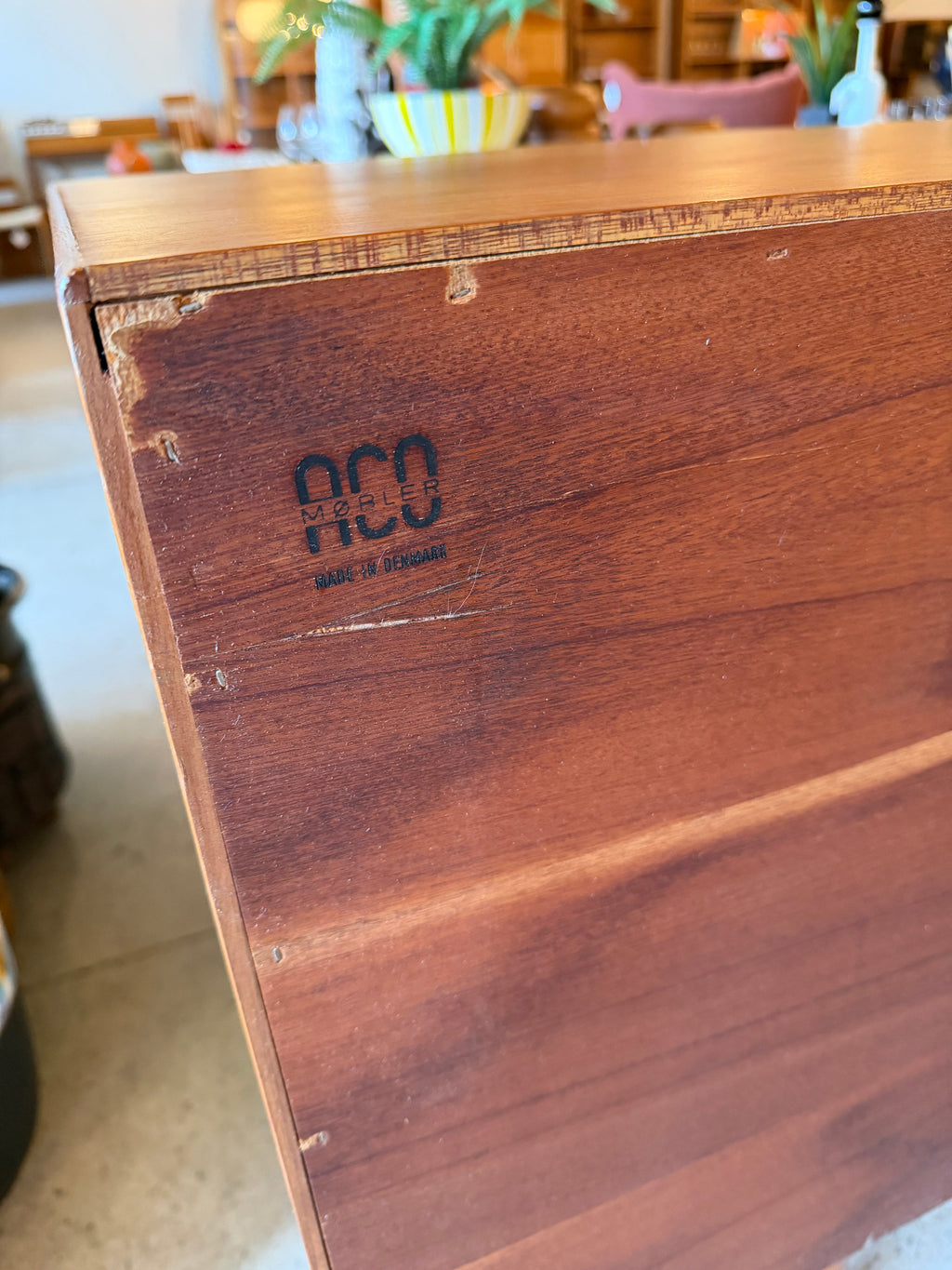 ACO Møbler maker mark on Axel Christiansen teak sideboard
