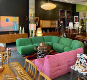 Vintage Furniture Pink Togo Sofa and Green Sectional in our showroom