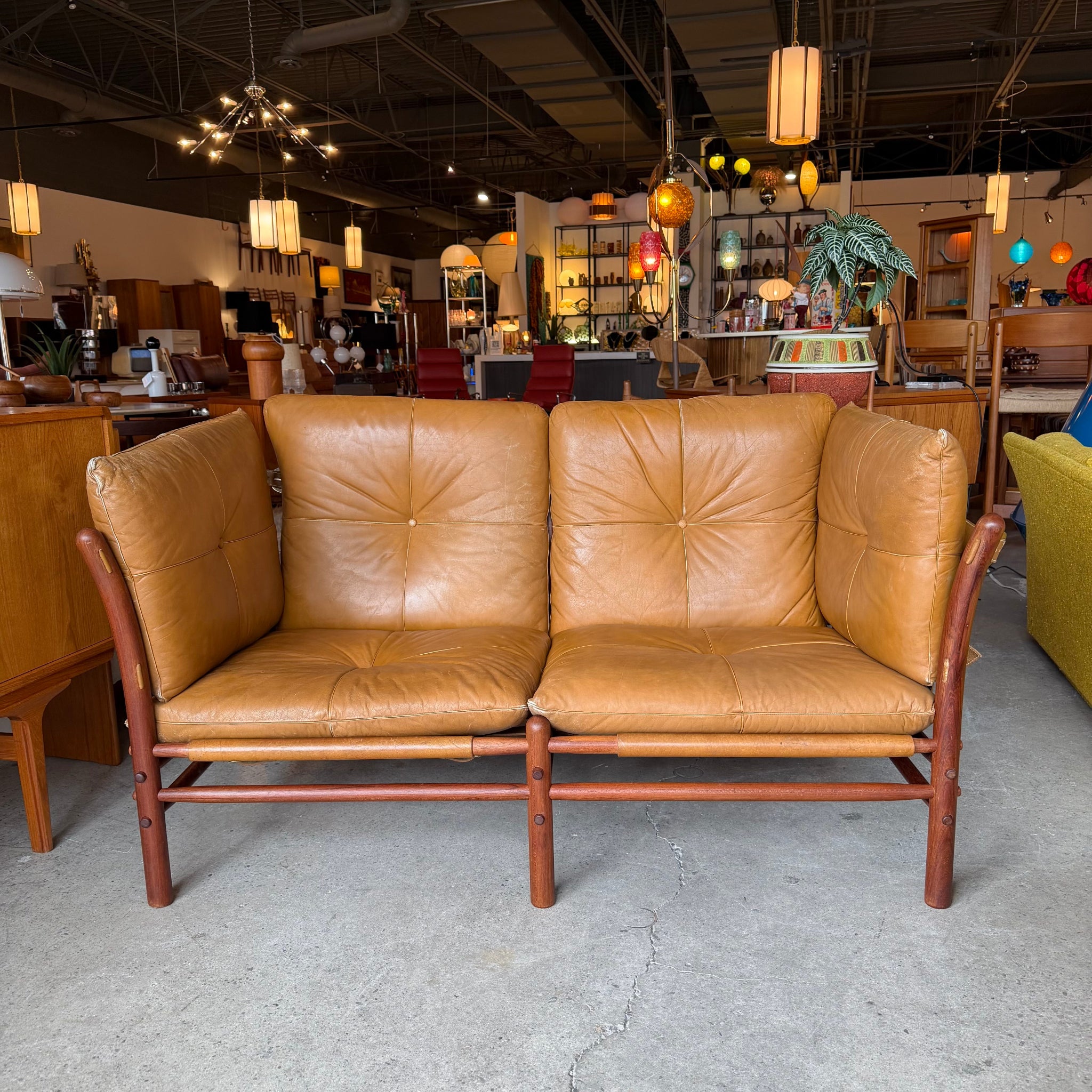 Vintage Scanform leather loveseat sofa with rosewood frame