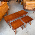 Top view of vintage teak nesting coffee table set