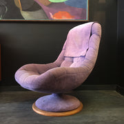 Purple Vintage Huber Scoop Swivel Chair on a teak base