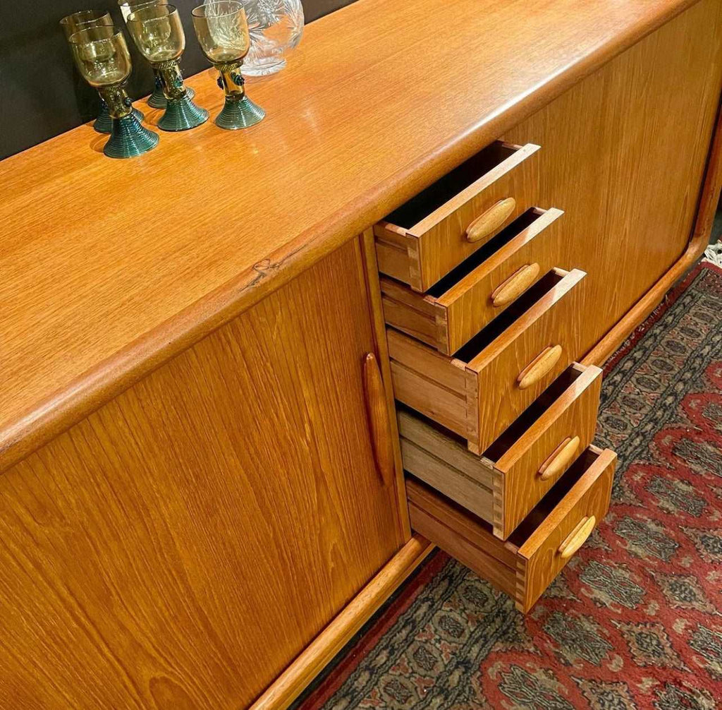 DYRLUND Teak Credenza/Dresser With Sliding Tambour Doors  