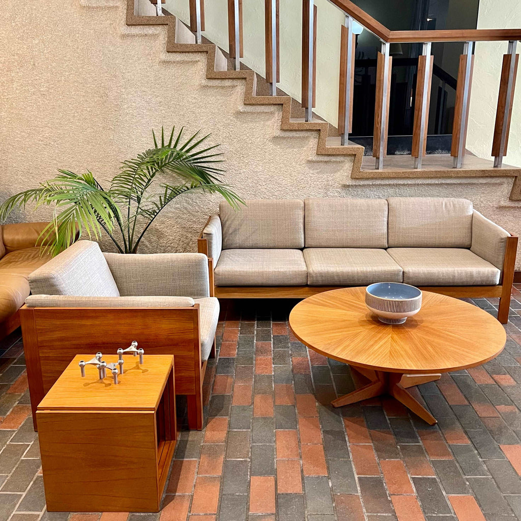 Midcentury Modern Finished Back Teak Frame Sofa 