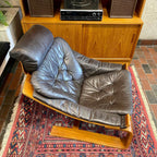 Top view of leather upholstery on 1970s Kroken lounge chair