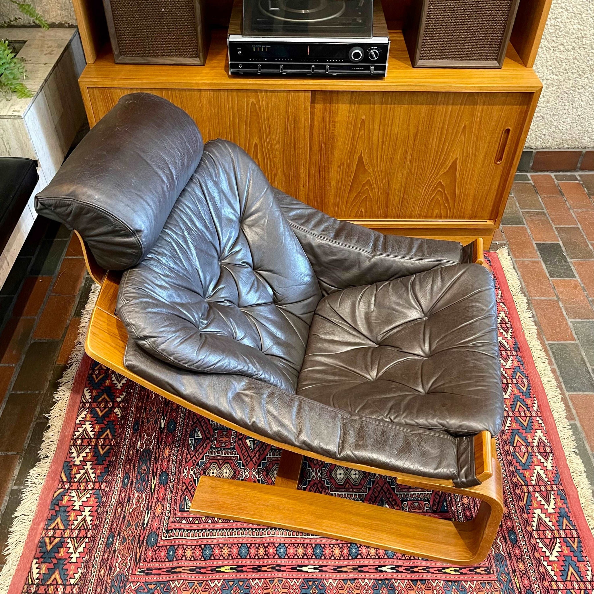 Top view of leather upholstery on 1970s Kroken lounge chair