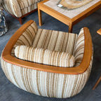 Huber Barrel Back Teak Sofa and Lounge Chair