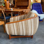 Huber Barrel Back Teak Sofa and Lounge Chair