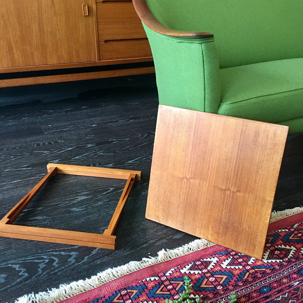 Collapsed Vintage Folding Teak Side Table