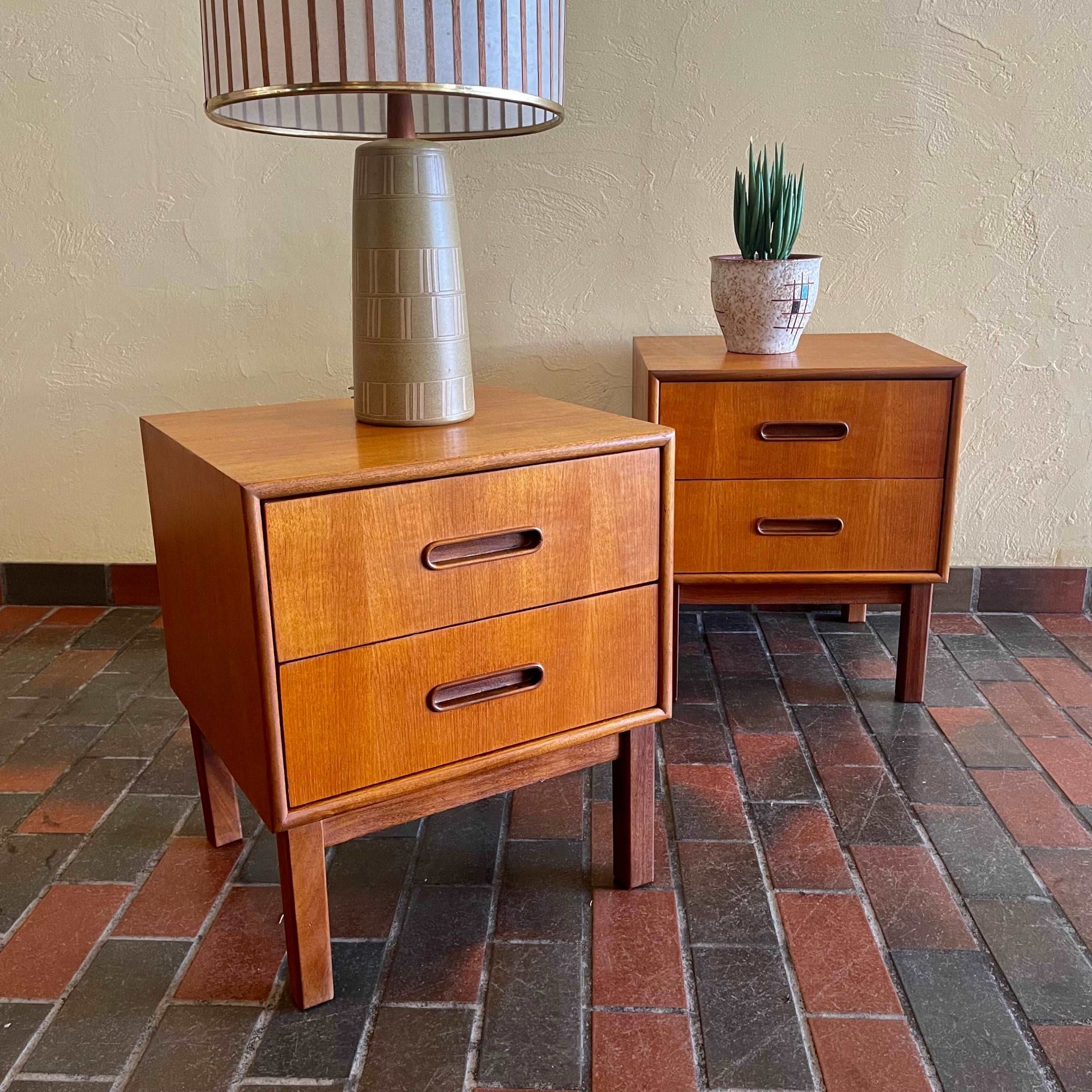 Pair of vintage teak bedside tables made in Canada with compact mid-century design