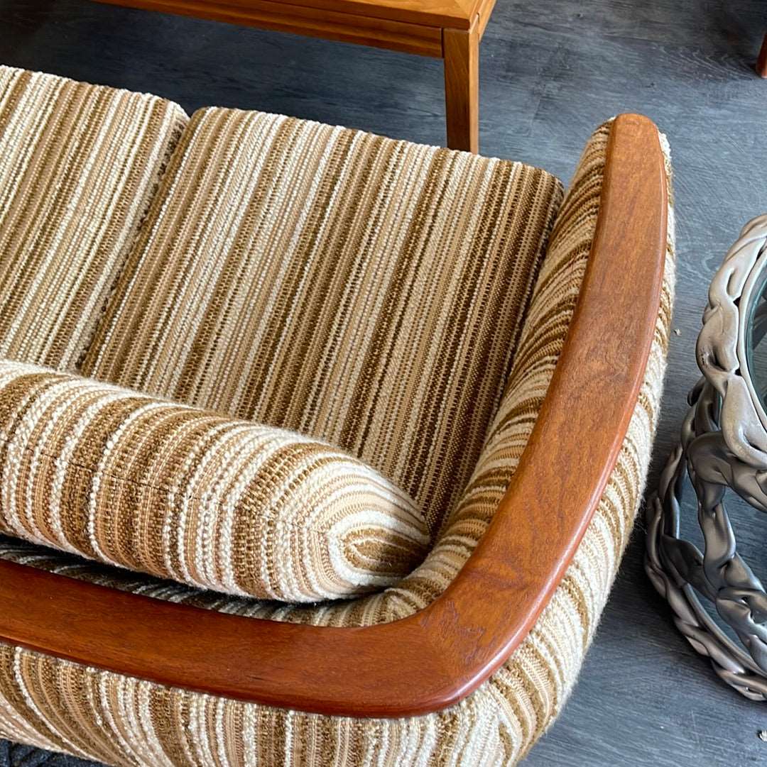 Huber Barrel Back Teak Sofa and Lounge Chair