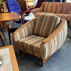 Huber Barrel Back Teak Sofa and Lounge Chair