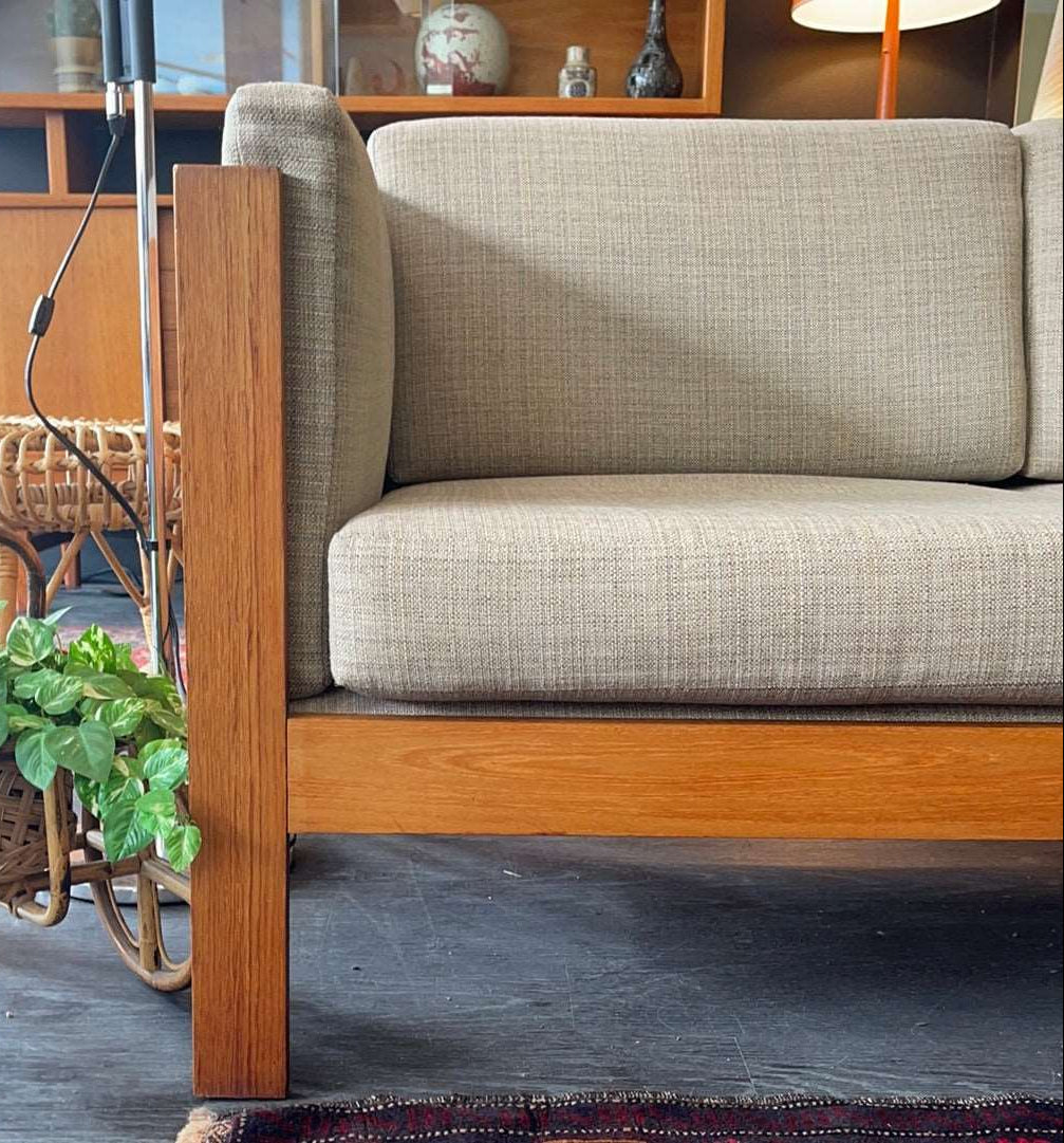 Midcentury Modern Finished Back Teak Frame Sofa 