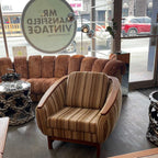 Huber Barrel Back Teak Sofa and Lounge Chair
