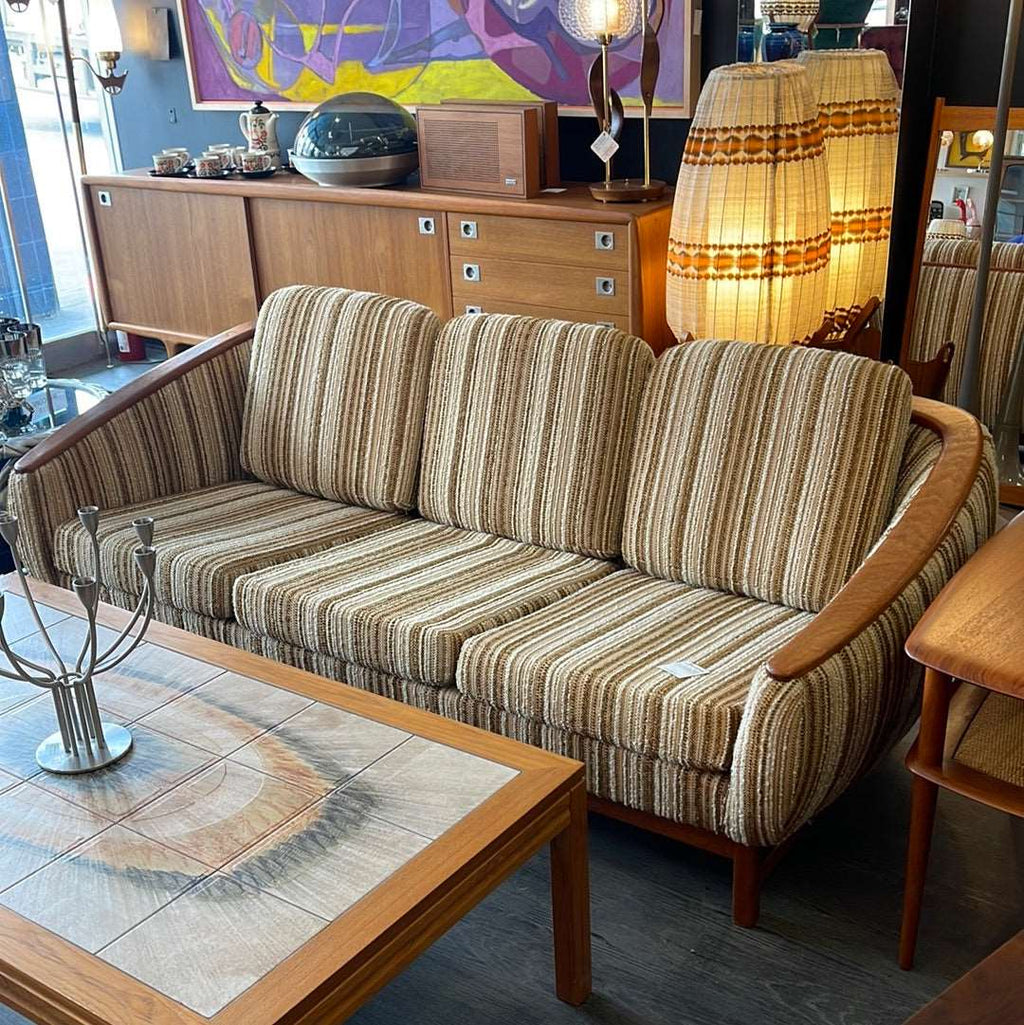Huber Barrel Back Teak Sofa and Lounge Chair
