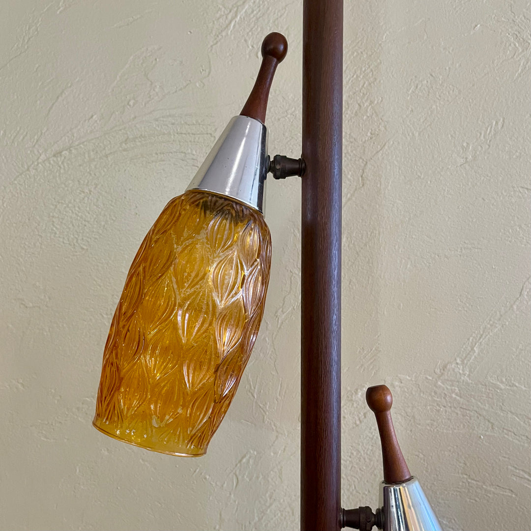 Vintage tension tri-light pole lamp with orange glass shades Mr. Mansfield Vintage