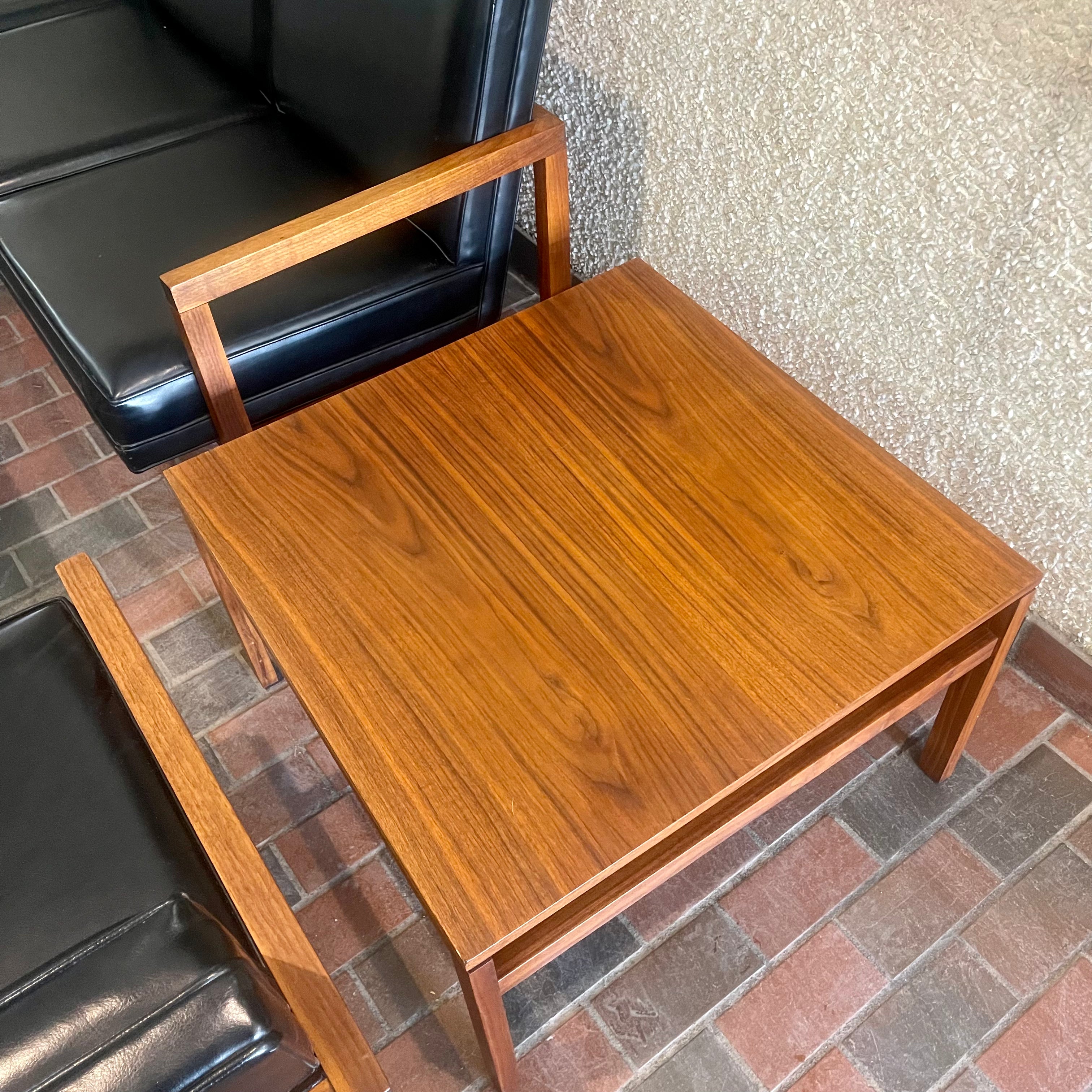 Vintage Mid-century Modern Office Furniture Set. One teak side table, three chairs one sofa in black vinyl and teak frames.  
