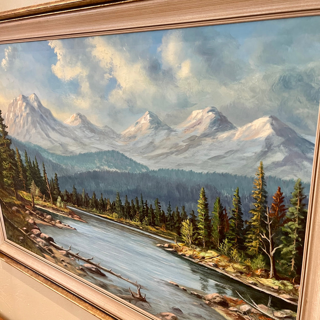 SOLD - Vintage Wilhelm Magnussen Raade Painting of River and Mountains