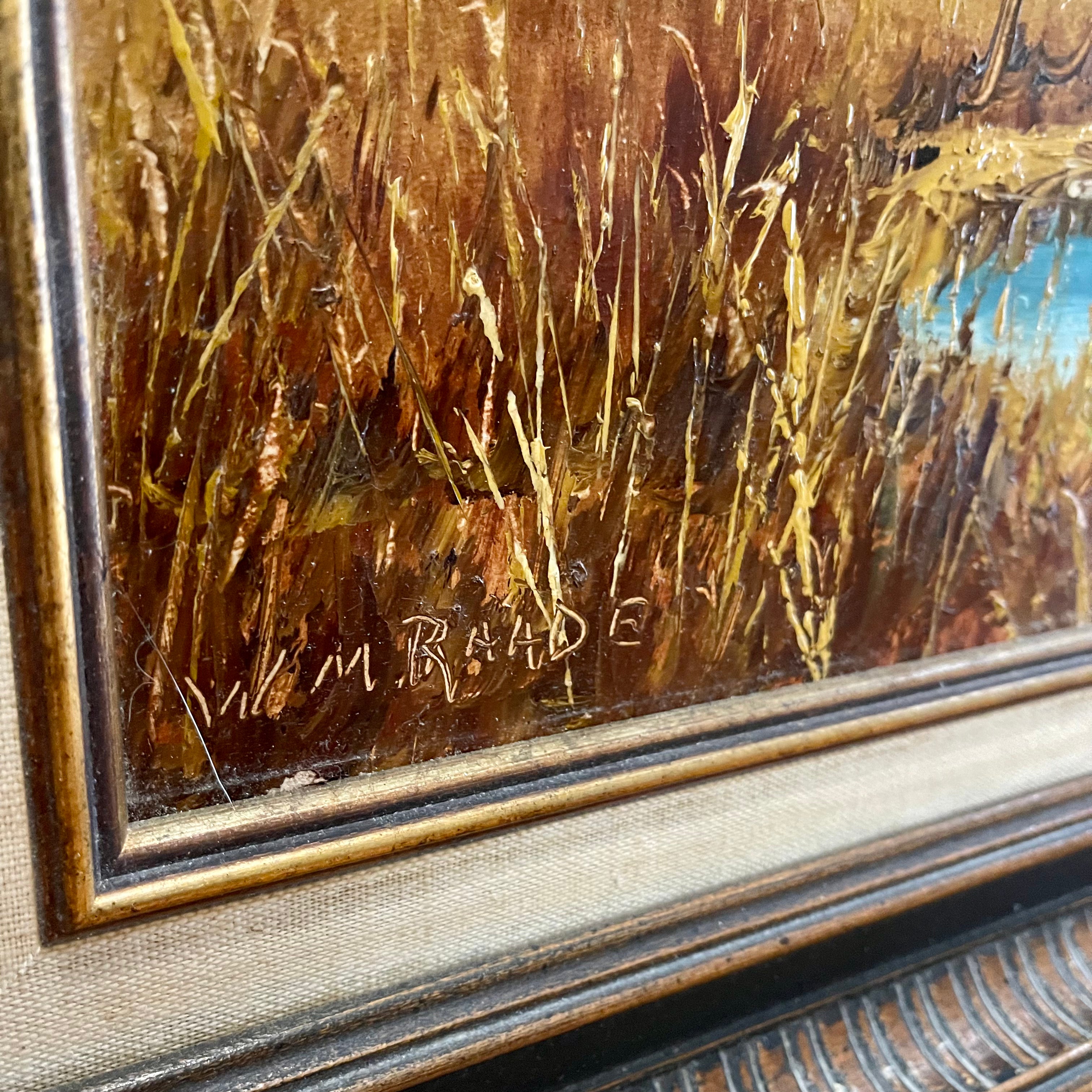 Calgary, Alberta Artist Vintage Wilhelm Magnussen Raade Painting Landing Ducks six ducks landing into a pond 